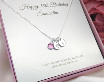 18th Birthday Sterling Silver Message Pendant Necklace | 18 Birthday Boxed Jewellery | 18th Gift | Personalised Initial & Birthstone