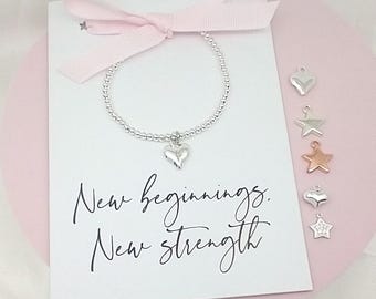 New Chapter Bracelet Gift | Thoughtful Leaving Gift for Her | Divorce Gift | Silver Charm Bracelet on Greetings Card