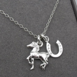Sterling Silver Horse & Horseshoe Necklace | Equestrian Necklace | Horse Jewellery | Horse Lover | 925 Silver