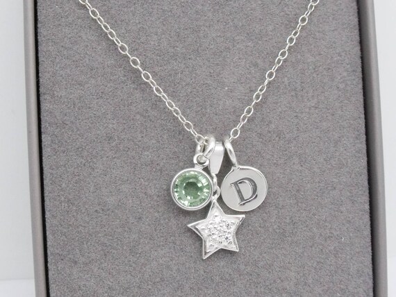 Sterling Silver Sparkly Star Pendant Necklace | Silver Star Jewellery | Personalised Star Gift | Initial & Birthstone | 925 Silver