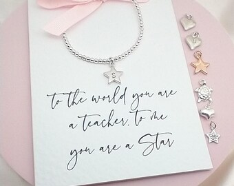 Teacher Gift Bracelet With Personalised Card | End of Term Gift | Thank You Gift for Teacher | Appreciation Gift