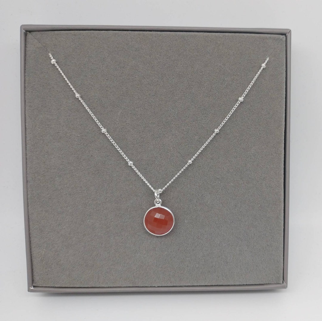 Carnelian Gemstone Pendant Necklace Gift Sterling Silver Etsy UK