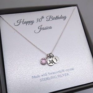 30th Birthday Sterling Silver Message Name Pendant Necklace | 30 Birthday Boxed Jewellery | 30th Gift | Personalised Initial & Birthstone