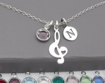 Musc Note Sterling Silver Pendant Necklace | Silver Treble Clef Jewellery | Personalised Musician Gift