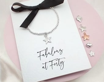 40th Birthday Bracelet Gift | Silver Beaded Jewellery for Women | Milestone Birthday Present | Forty Gift Woman | 40th Birthday Card