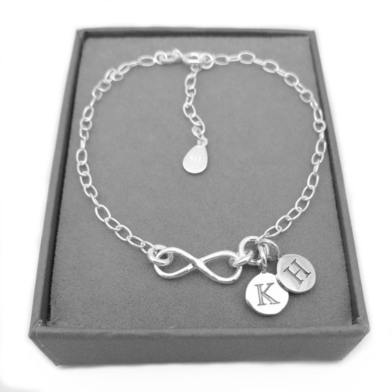 Sterling Silver Infinity Double Initial Bracelet Gift Personalised Couples  Gift Wife Adjustable Silver Link Bracelet 925 - Etsy