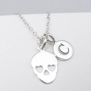 Sterling Silver Skull Pendant Necklace | Silver Skull Jewellery | Skull Gift | Initial Necklace | 925 Silver