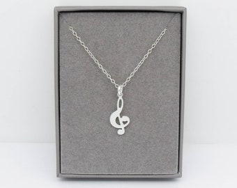 Sterling Silver Musical Note Pendant Necklace | Silver Treble Clef Jewellery | Music Note Gift | 925