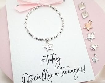 13th Birthday Teenager Bracelet Card – Personalised Teen Gift – A6 Greeting Card with Beaded Bracelet