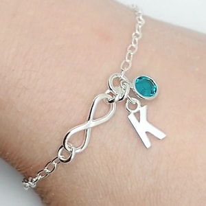 Initial Birthstone Personalised Sterling Silver Bracelet, Birthday Gift Idea, Bridesmaid Bracelet | 925 Silver
