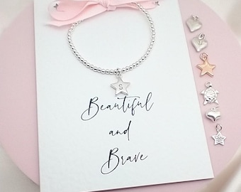 Brave Encouragement Gift for Her | Thoughtful Letterbox Present | Silver Bead Bracelet | Personalised Message Card