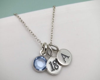 18th Birthday Sterling Silver Pendant Necklace | 18 Birthday Jewellery | 18th Gift | Personalised Initial & Birthstone