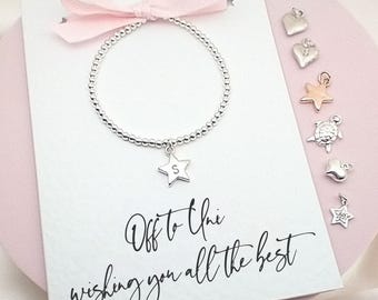 University Gift Bracelet Card for Her, Starting Uni Present, Good Luck Jewellery, Greeting Card with Silver Plated Bracelet