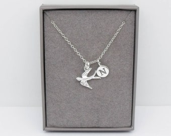 Sterling Silver Swallow Pendant Necklace | Silver Bird Jewellery | Personalised Swallow Bird Gift | Initial Necklace | 925 Silver