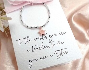 Teacher Gift Bracelet With Personalised Card | End of Term Gift | Thank You Gift for Teacher | Appreciation Gift