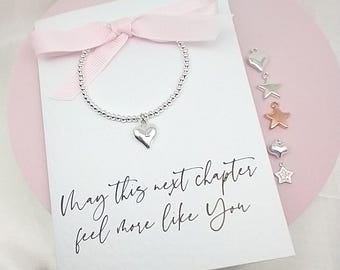 New Chapter Bracelet Gift | Thoughtful Leaving Gift for Her | Divorce Gift | Silver Charm Bracelet on Card