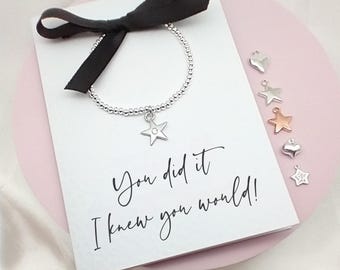 Graduation Gift, Passing Exam Success Gift Bracelet Card, Congratulations Present, Good Luck Jewellery,  Greeting Card with message inside