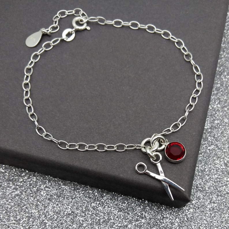 925 Gift For Hair Stylist Hairdresser Birthstone Scissors Jewellery Personalised Sterling Silver Scissors Bracelet