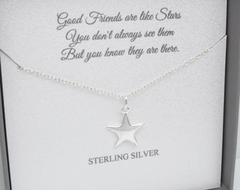 Sterling Silver Star Friendship Necklace | Silver Friend Jewellery | Friend Message Card Jewellery | Message Quote Necklace | 925