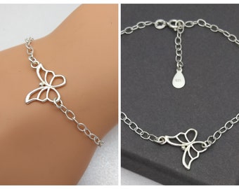 Sterling Silver Butterfly Bracelet | Silver Butterfly Jewellery | Butterfly Gift | Silver Chain Link Bracelet | Adjustable | 925 Silver