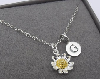 Sterling Silver Daisy Initial Necklace | Daisy Flower Pendant | Daisy Jewellery | Initial Necklace | Floral | Feminine 925 Silver