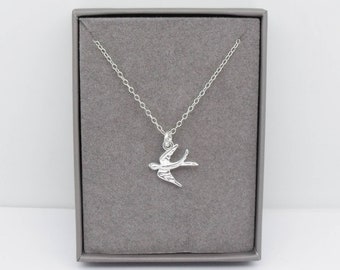 Sterling Silver Swallow Pendant Necklace | Silver Bird Jewellery Gift | Gift For Her | 925 Silver