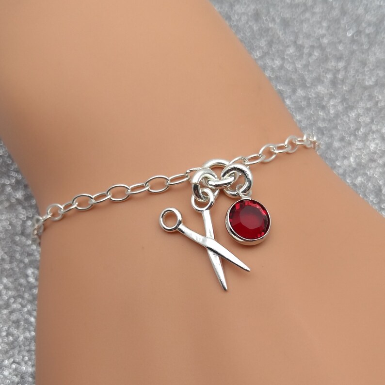 925 Gift For Hair Stylist Hairdresser Birthstone Scissors Jewellery Personalised Sterling Silver Scissors Bracelet