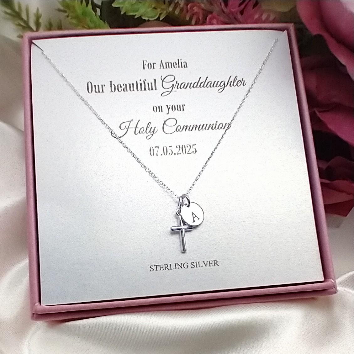 Holy Communion Sterling Silver Necklace Cross Gift | Sterling Silver Crucifix Personalised Message Boxed Jewellery