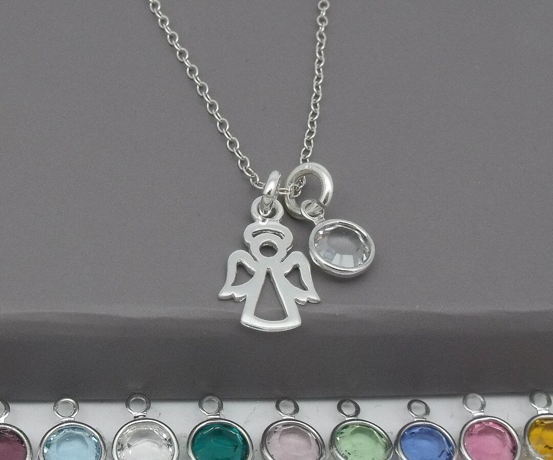 Sterling Silver Angel Birthstone Necklace Angel Pendant Etsy