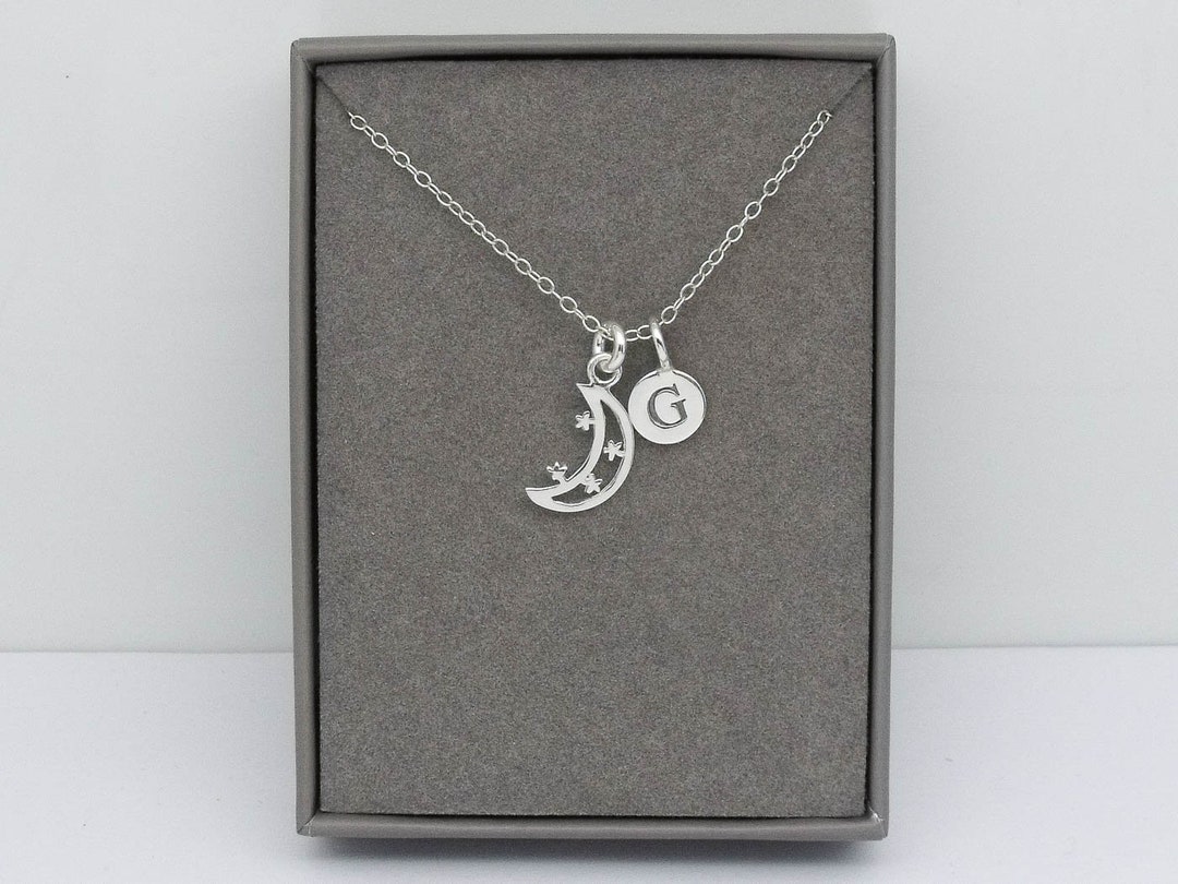 Sterling Silver Crescent Moon & Stars Necklace | Half Moon Pendant ...