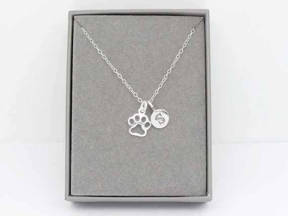 Sterling Silver Paw Print Pendant Necklace | Paw Print Jewellery | Pet Animal Lover Gift | Initial Necklace | 925 Silver