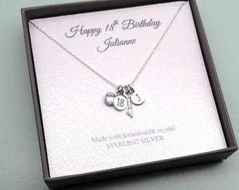 18th Birthday Sterling Silver Message Pendant Necklace | 18 Birthday Boxed Jewellery | 18th Gift | Personalised Initial & Birthstone