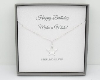 Happy Birthday Sterling Silver Necklace Gift | Silver Star Necklace Jewellery | Message Card Jewellery | Birthday Gift For Her | 925