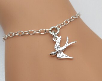 Swallow Bird Sterling Silver Bracelet | Swallow Bird Jewellery Gift | Vintage Style Bracelet | Adjustable Bracelet | 925 Silver