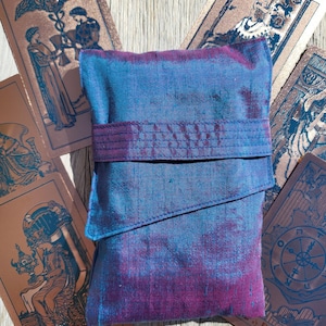 Bolsa de Tarot de seda Dupion azul y rosa, plegable para cartas del Oráculo