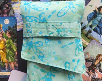 Dragonfly Batik Tarot Bag Aqua Blue Green foldover card pouch