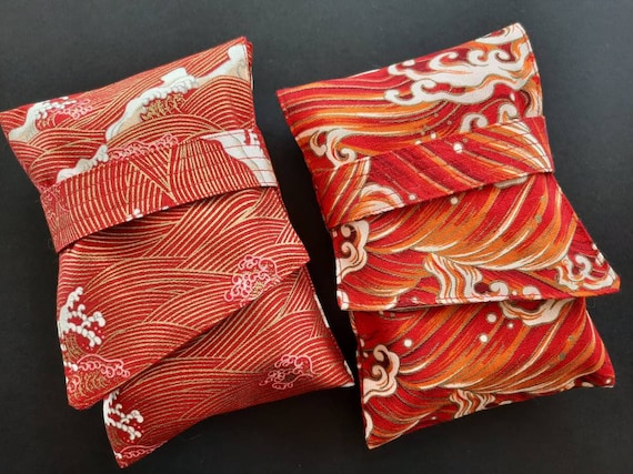 Japanese Red Waves Tarot Bag Foldover Design Oracle Card Pouch Gift for Spiritual friend