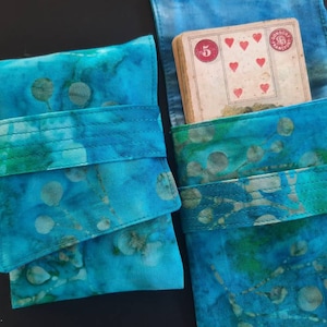 Blue Green Batik Lenormand Bag Mini Tarot Playing Card foldover pouch