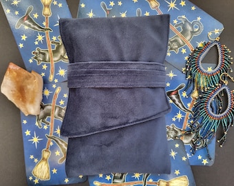 Blue Velvet Tarot Bag - Artisan Foldover Pouch, Luxury Handmade Oracle Card Case, Witchy Gift, Lapis Lazuli