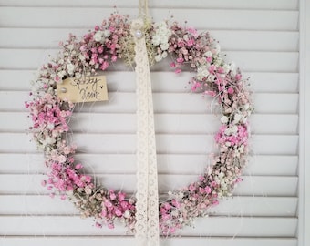 Fenster/Wanddeko Schleierkraut  Weiß RosaTrockenblumen  Durchmesser 25 cm