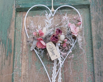 Window/Wall Decoration Metal Heart Pink Dried Flowers/Artificial Flowers 20 cm Diameter