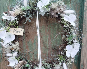 NEW! Durable window decoration/door wreath white-green artificial flowers 32 cm diameter Home