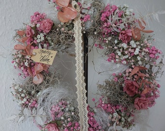 Frischer Tischkranz Türkranz Rosa  Schleierkraut Trockenblumen Shabby Home