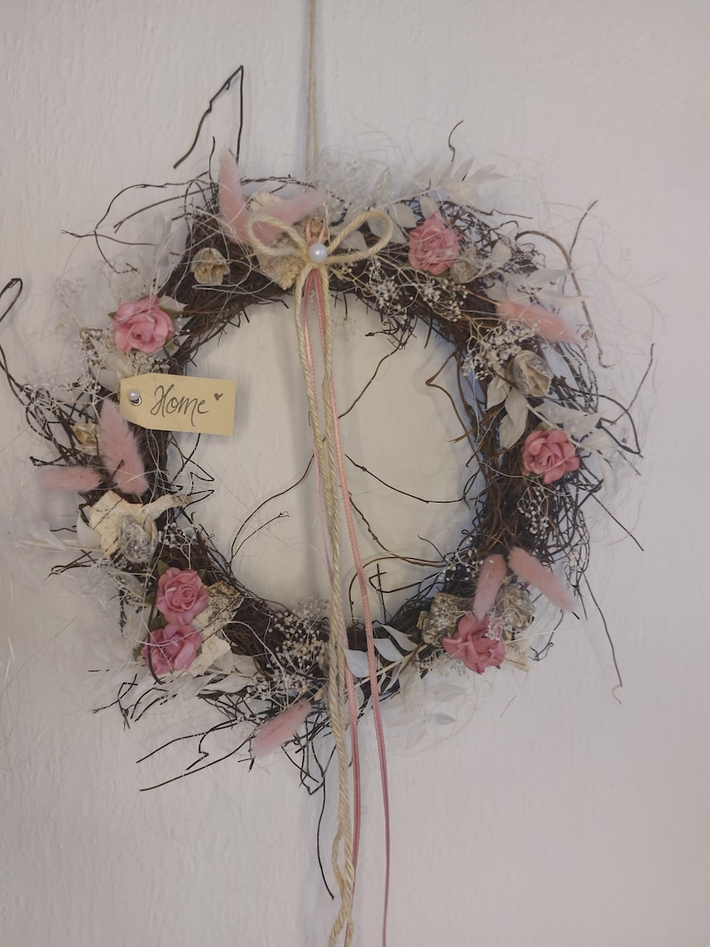 NEW Durable window decoration/door wreath pink artificial flowers 28 cm diameter Home image 1