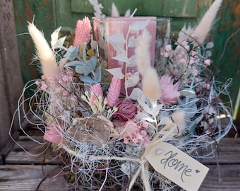 Gesteck/Tischdeko Kerze  Rosa Shabby Look Home