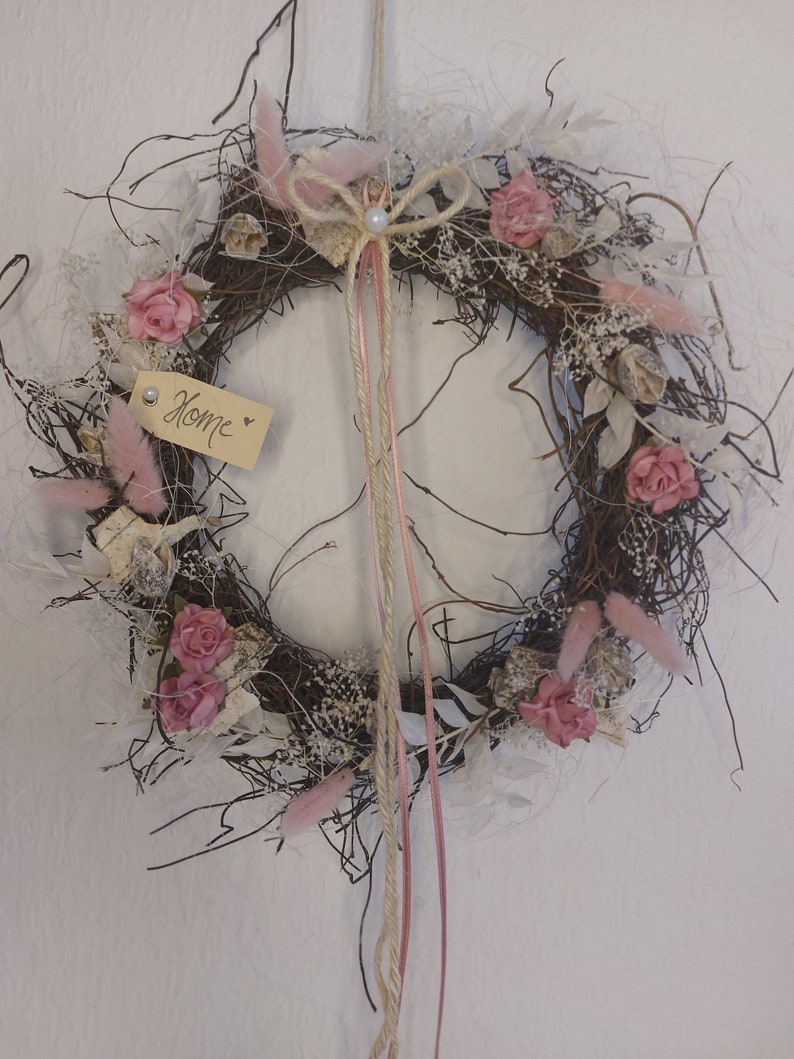 NEW Durable window decoration/door wreath pink artificial flowers 28 cm diameter Home image 3