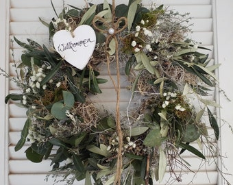 Fresh Door Wreath White Green Gypsophila Olive Eykalyptus Welcome