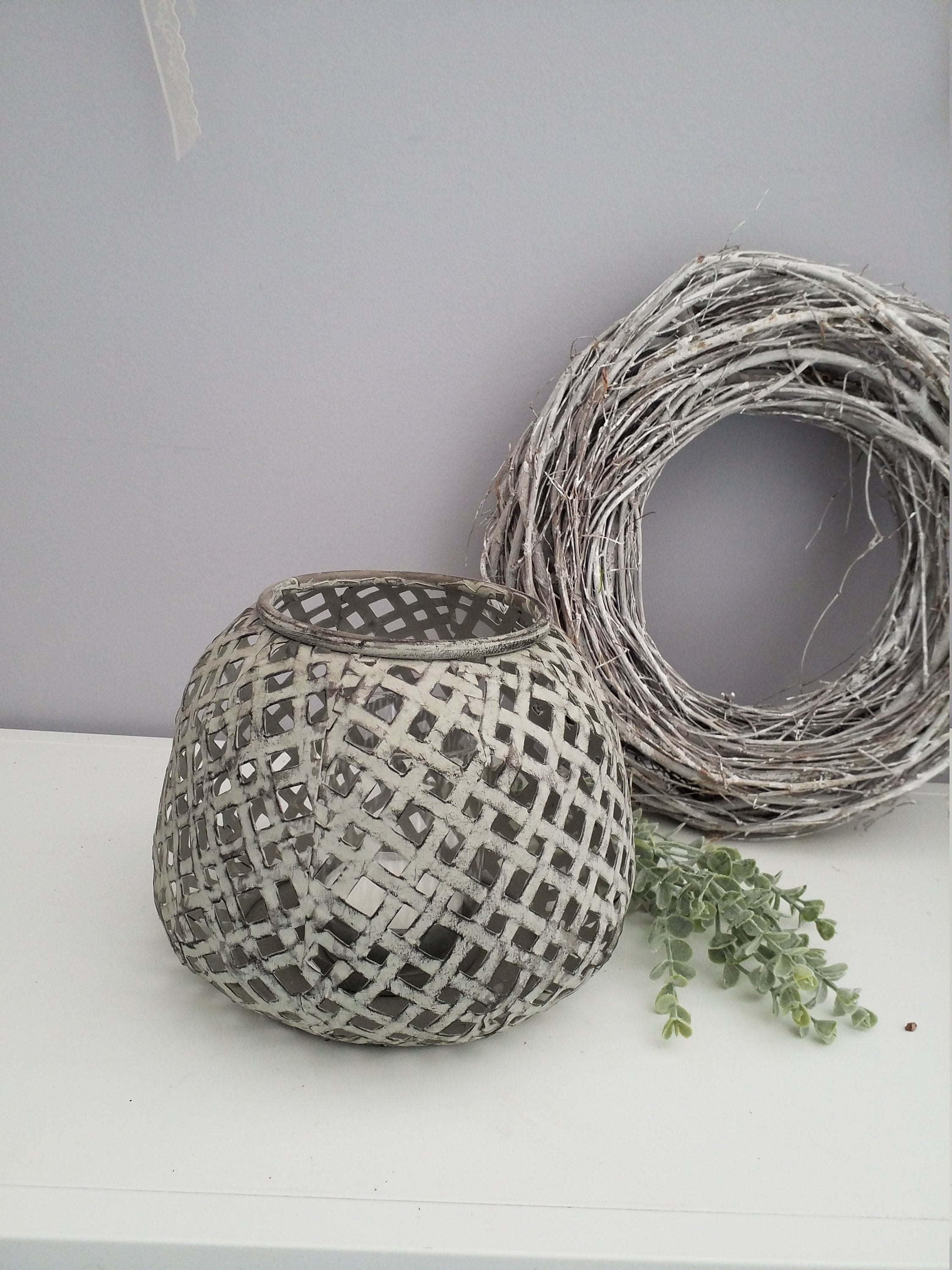 Metal Windlight Grey Shabby Look Small