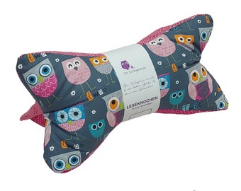 Reading bones owls pink | Neck pillow | Bolster | Wedge pillow | Tray holder | bookend | Neck pillow | Decoration - washable