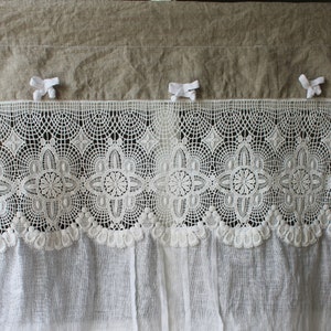 Scheibengardine echtes Leinen mit Spitze Landhaus Shabby Chic Vintage Vorhang Weiß Maßanfertigung möglich